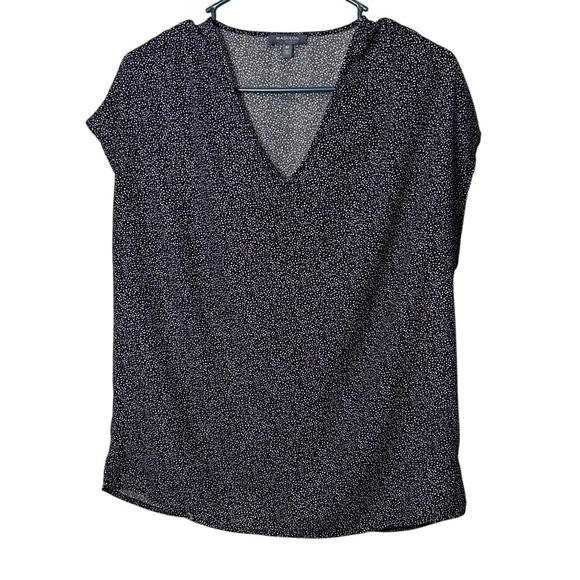 Madison Tops - Madison Black & White Polka Dot V-Neck Short Sleeve‎ Blouse Top, Size M